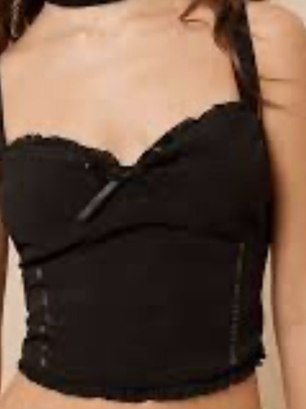 Beverly And Beck Women's M Black Ruffled Trim Cami Cropped Corset Style Tank Top